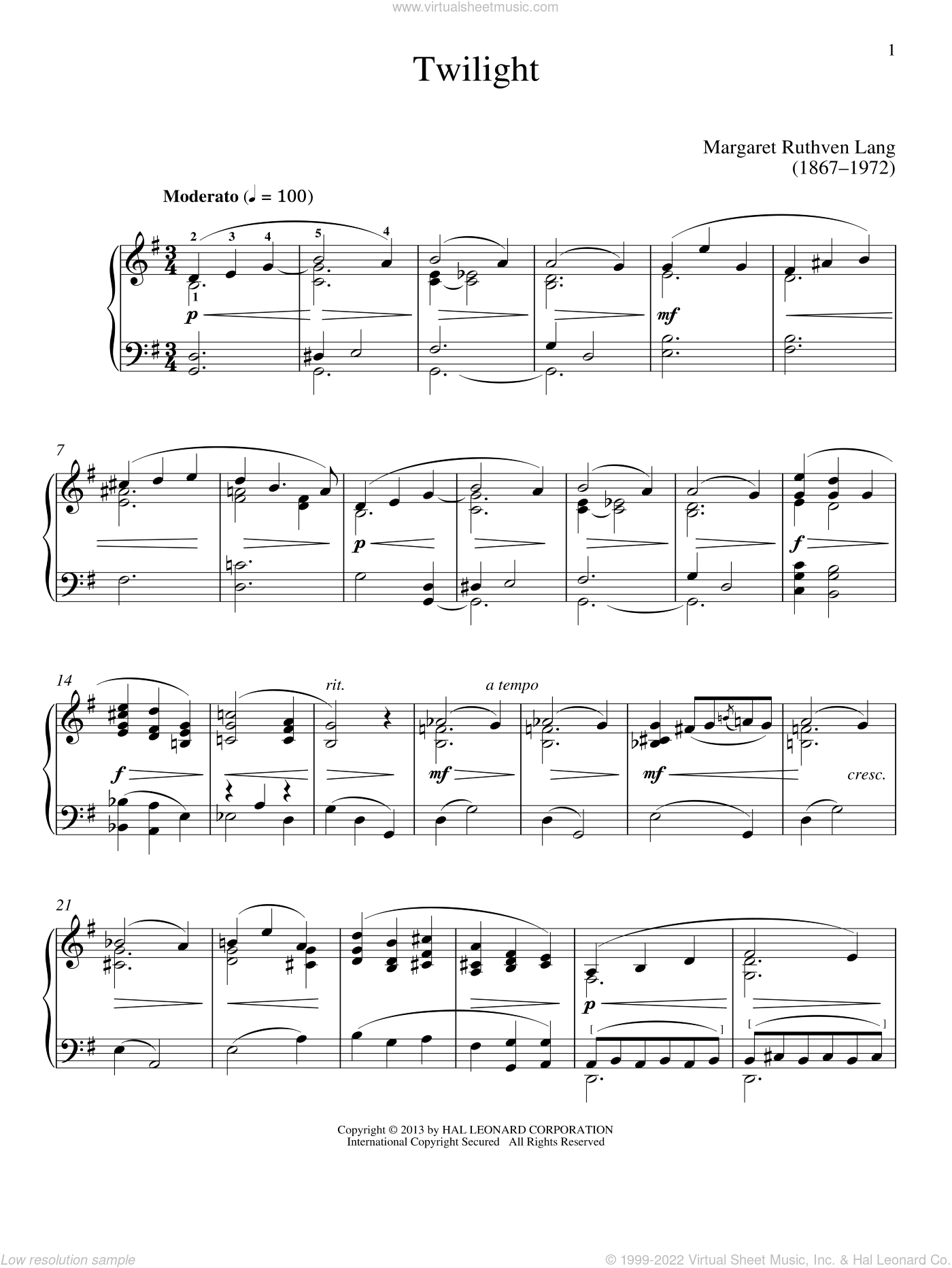 Smith - Twilight Sheet Music For Piano Solo (PDF-interactive)