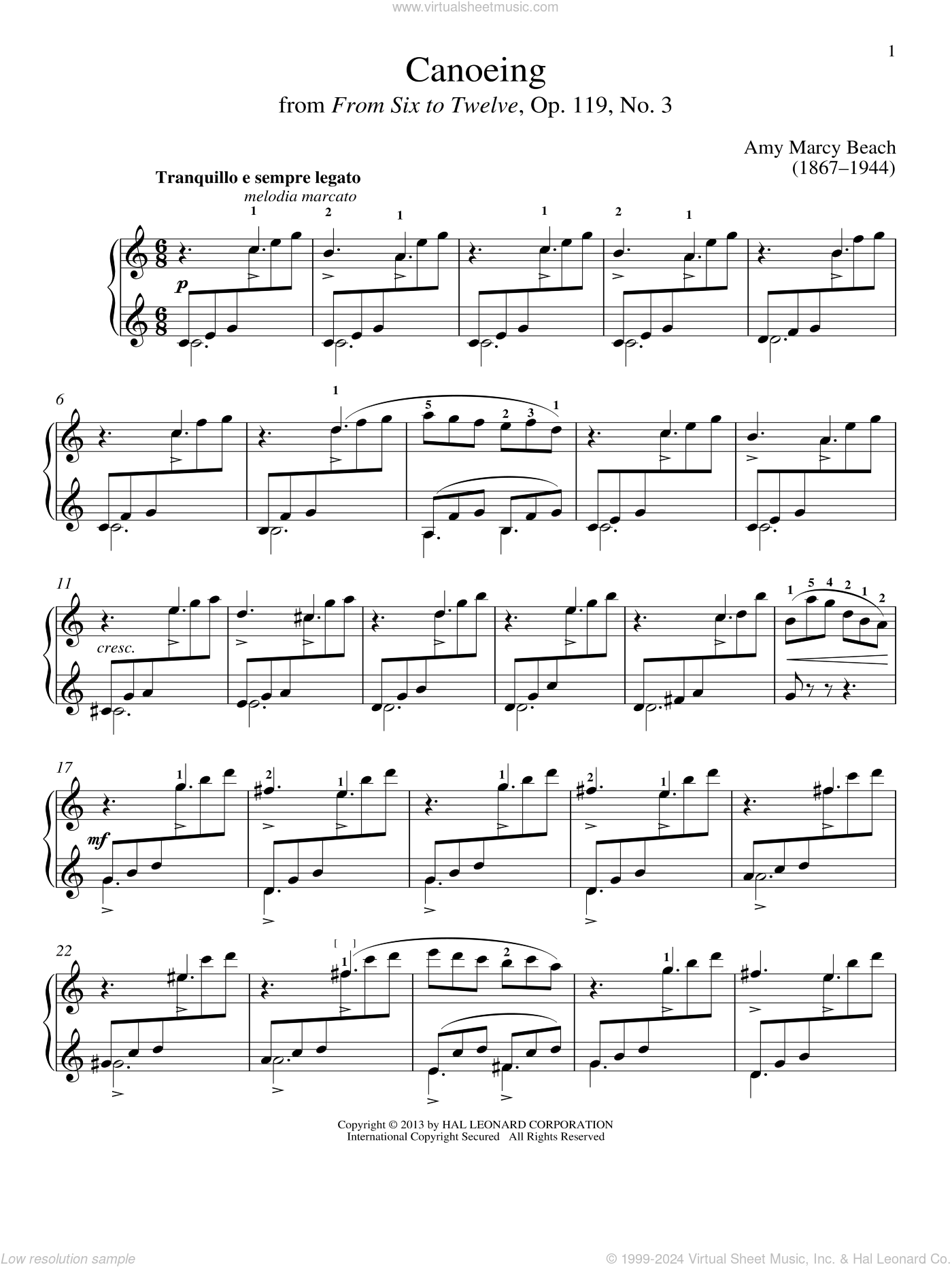 Canoeing sheet music for piano solo (PDF)