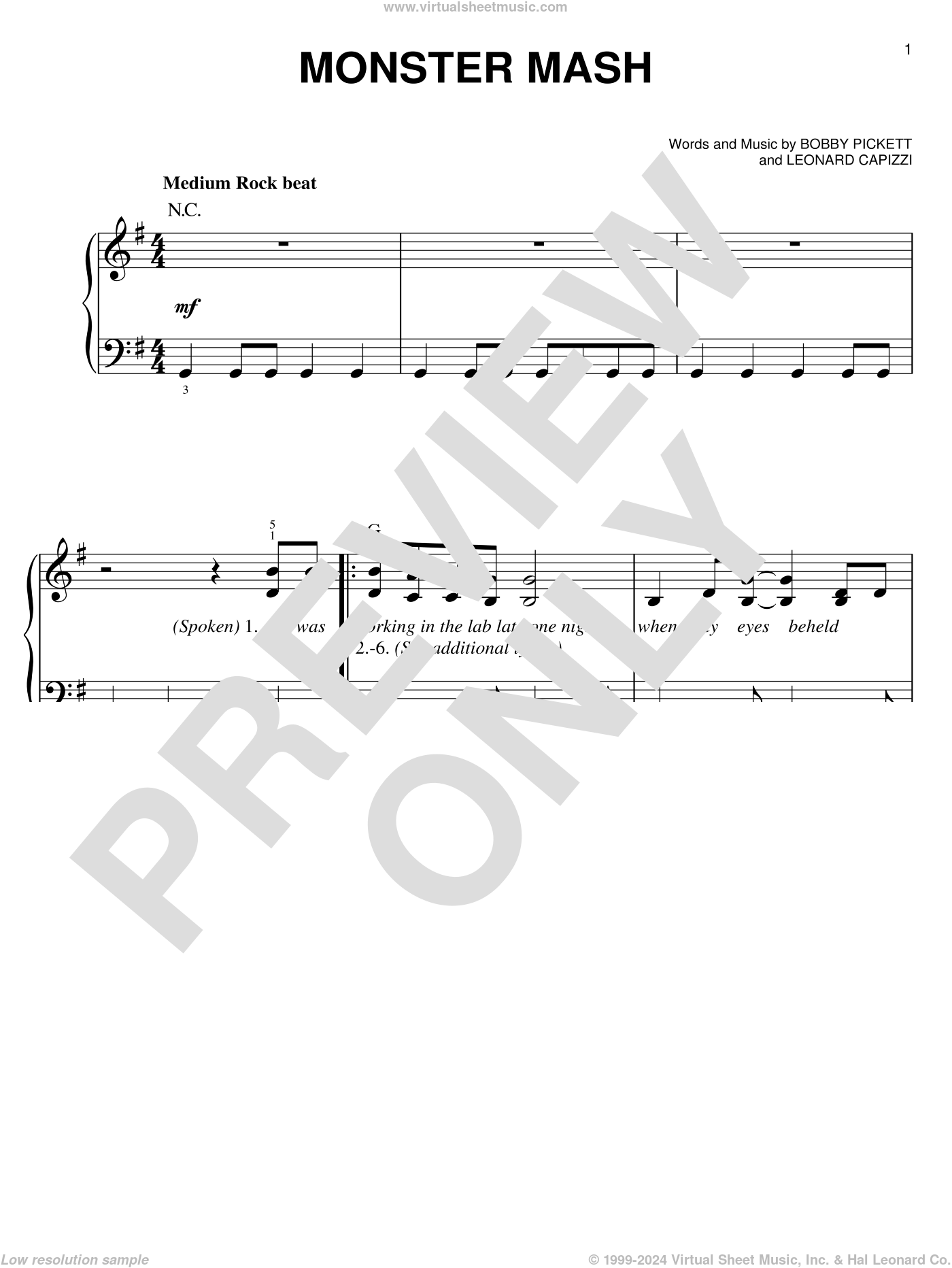 Pickett Monster Mash Sheet Music For Piano Solo Pdf - roblox piano sheets canon in c