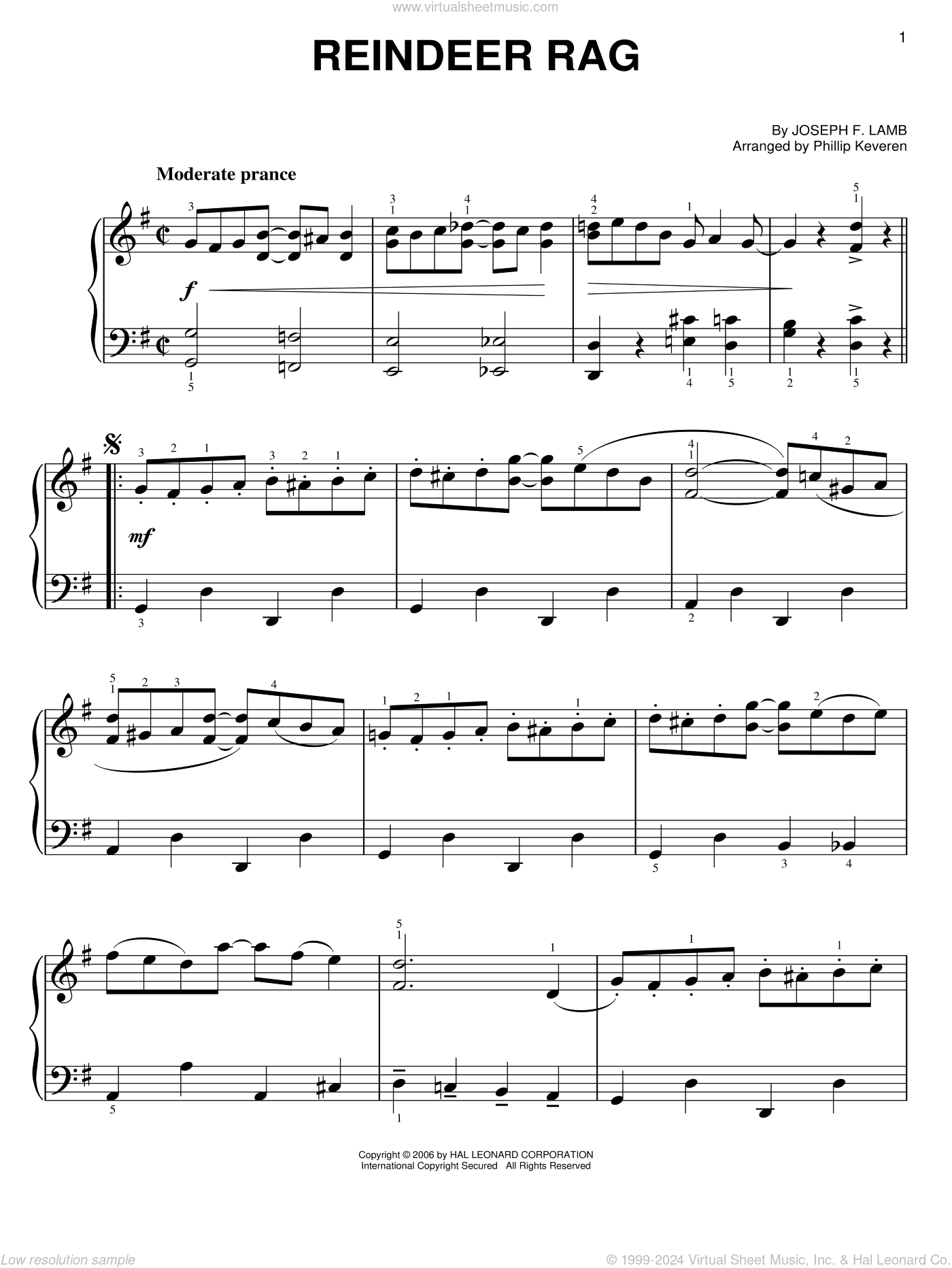 Reindeer Rag (arr. Phillip Keveren) Sheet Music For Piano Solo