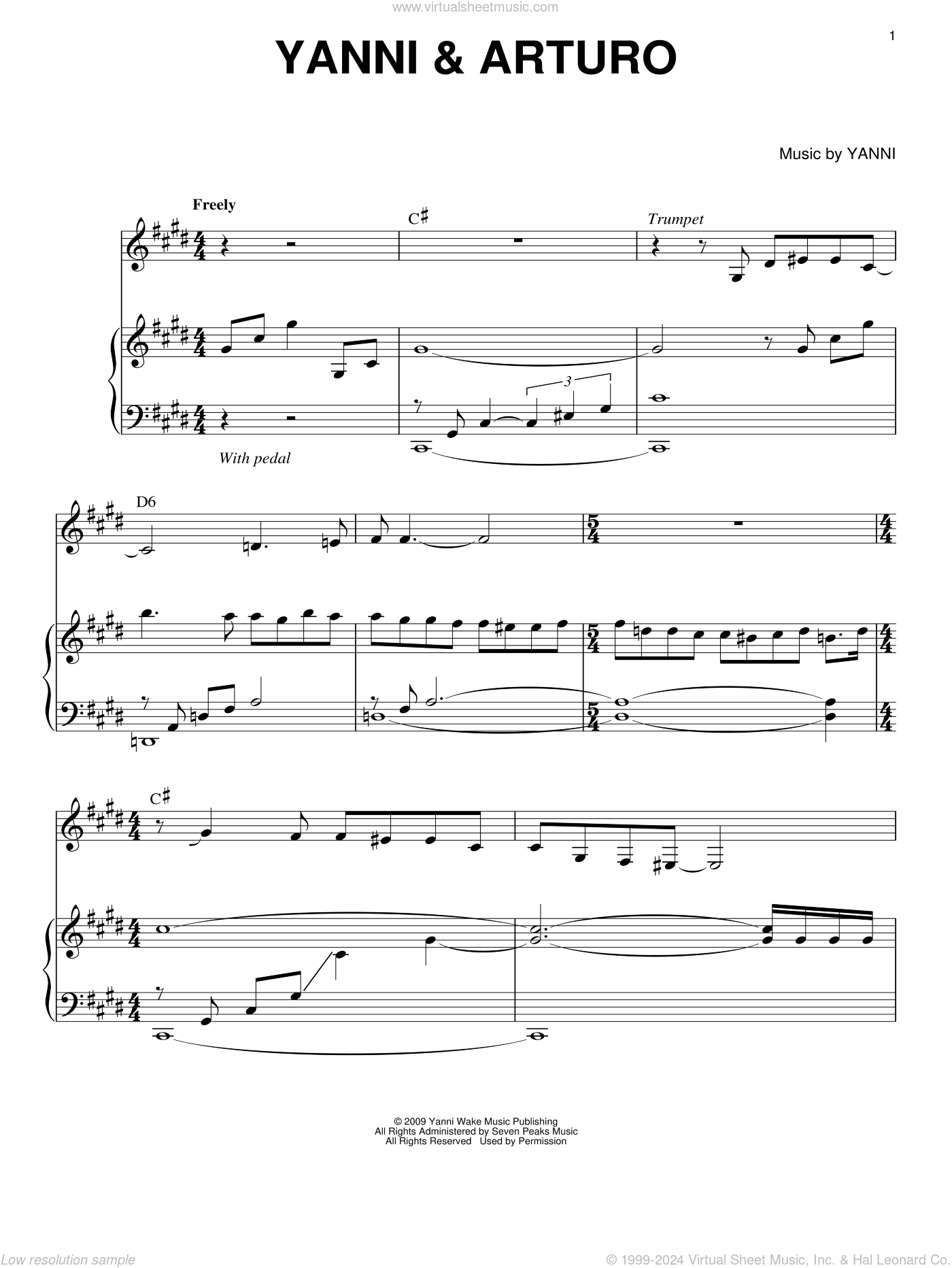 Yanni and Arturo sheet music for piano solo (PDF)