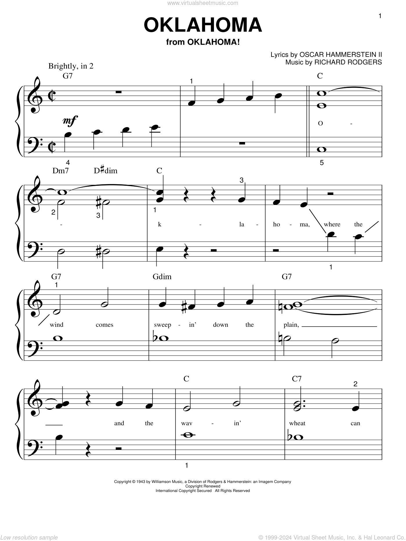 Oklahoma sheet music for piano solo (big note book) (PDF)