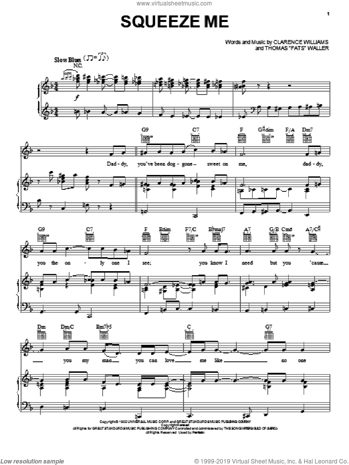 Squeeze Me sheet music for voice, piano or guitar (PDF)