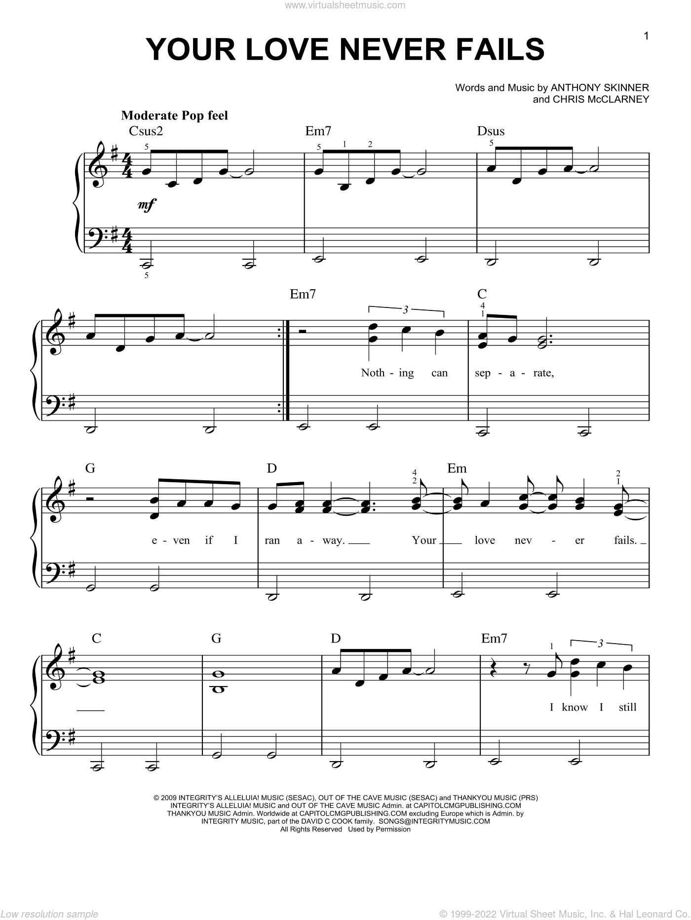 Your Love Never Fails sheet music for piano solo (PDF)