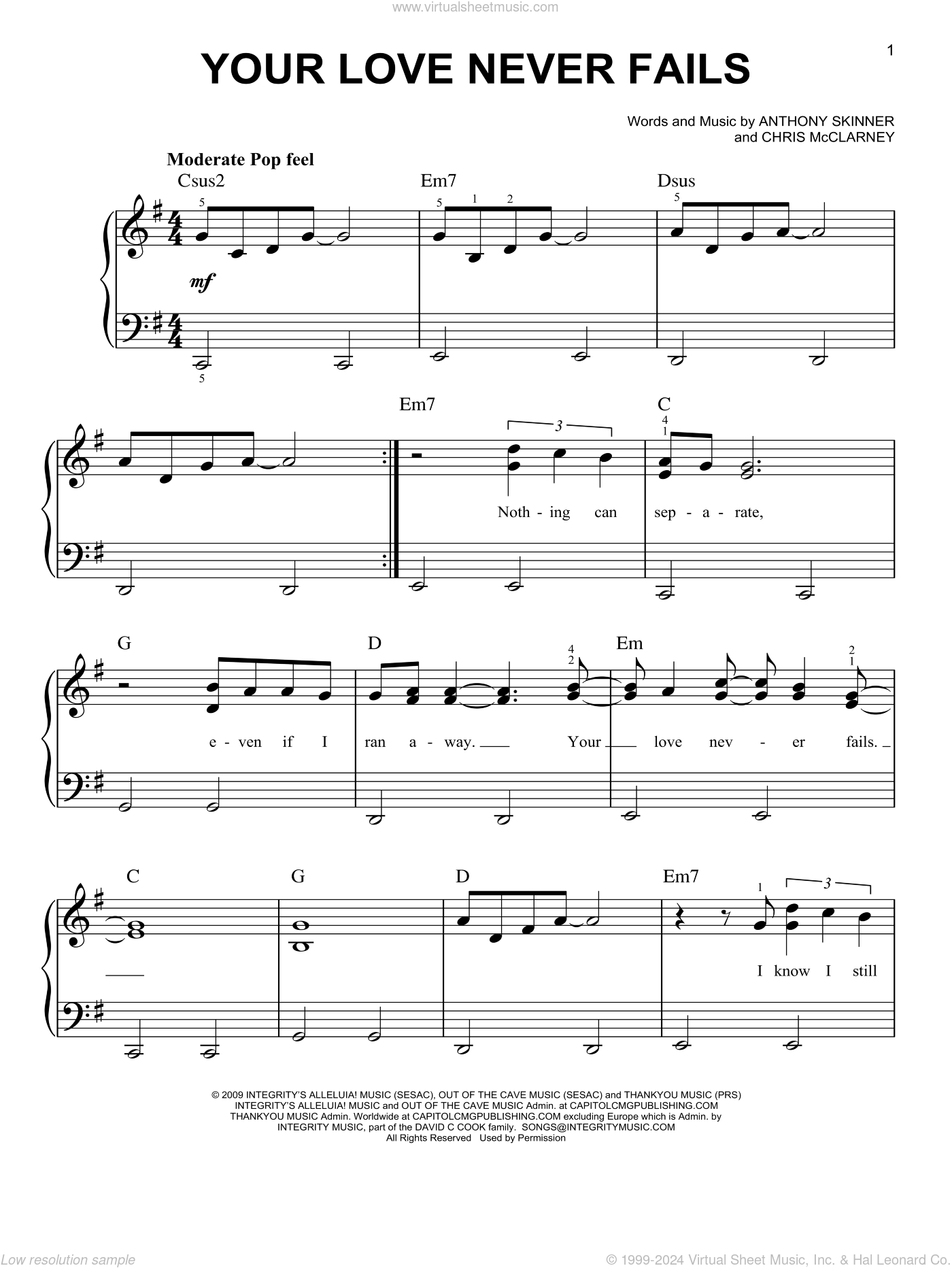 Your Love Never Fails sheet music for piano solo (PDF)