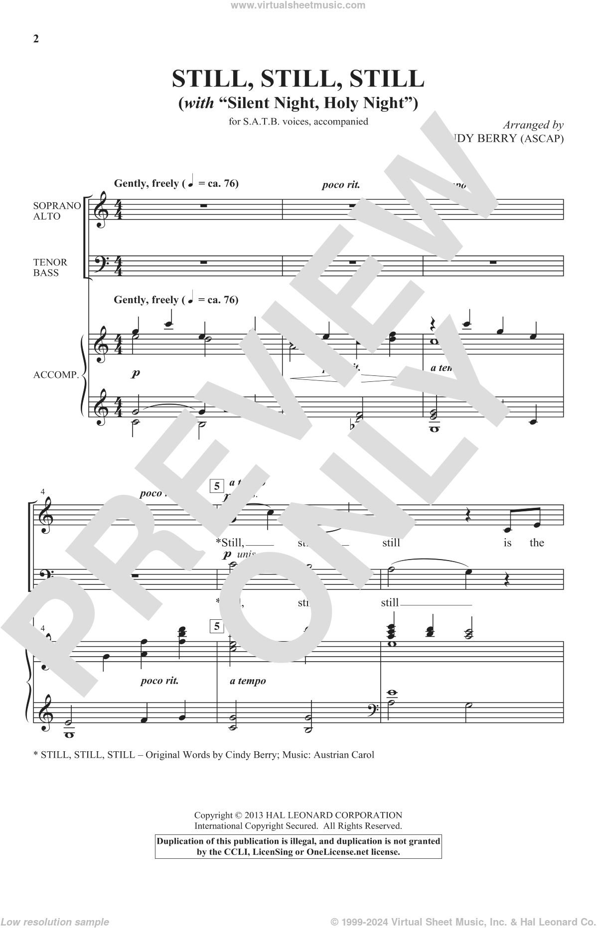 Silent Night Sheet Music For Choir Satb Soprano Alto Tenor Bass 