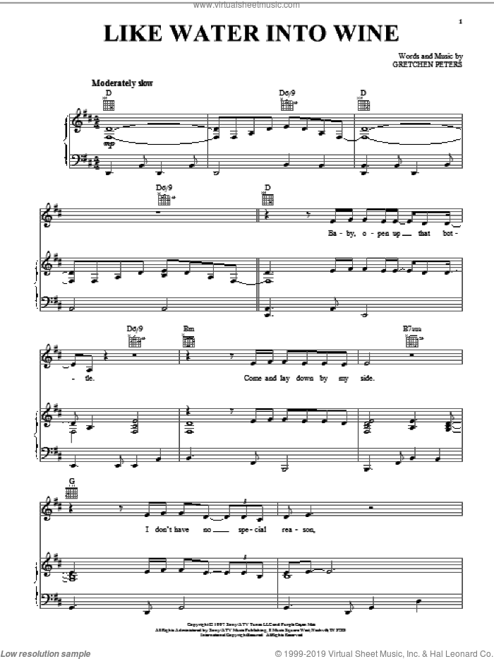 Like Water Into Wine sheet music for voice, piano or guitar (PDF)