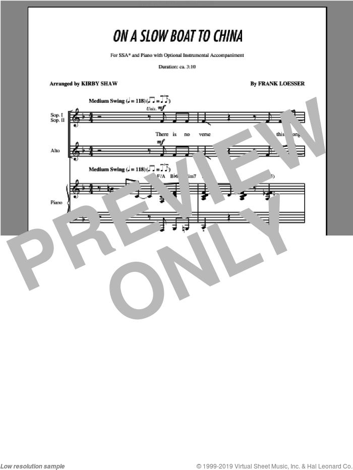 Shaw On A Slow Boat To China Sheet Music For Choir Ssa Soprano Alto