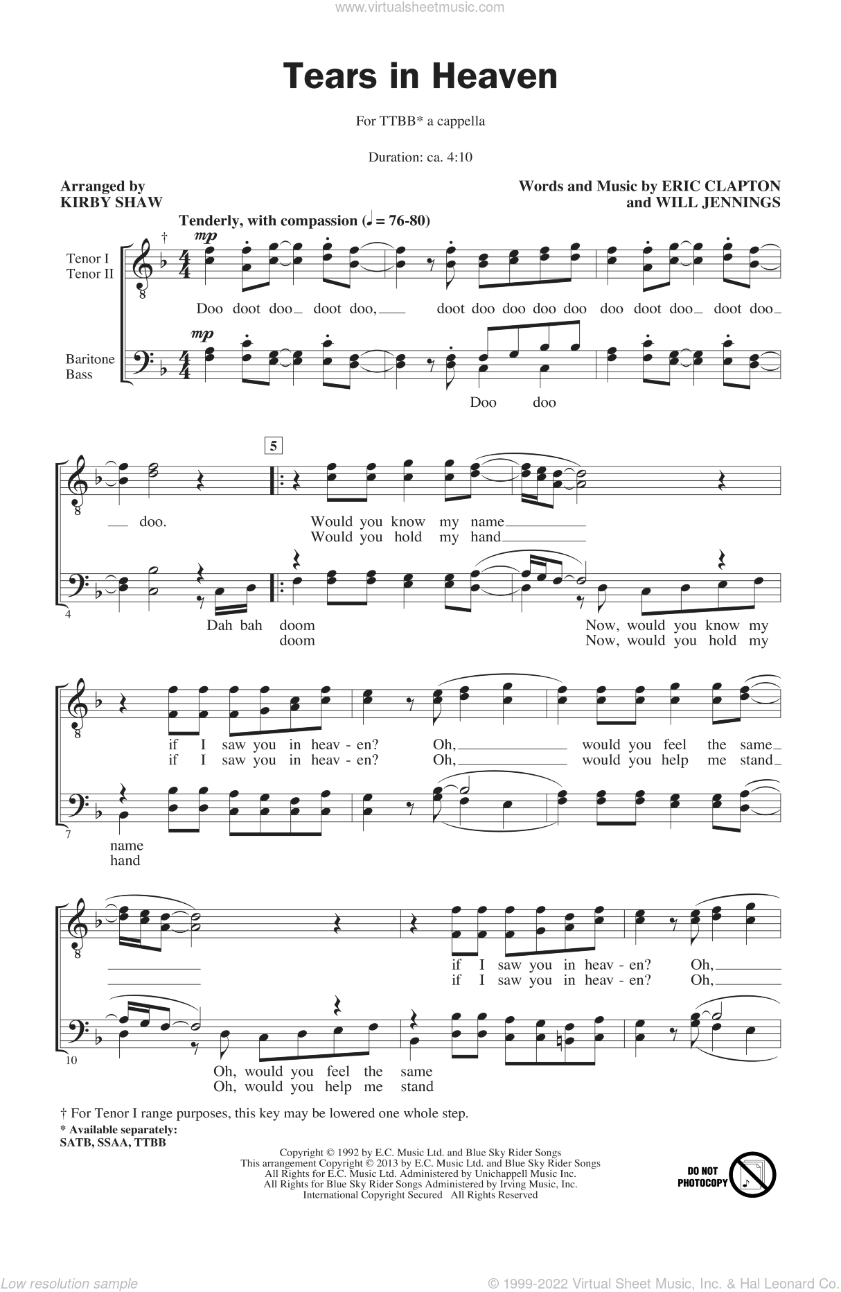 Tears In Heaven Sheet Music by Kirby Shaw (SKU: 00118718) - Stanton's Sheet  Music