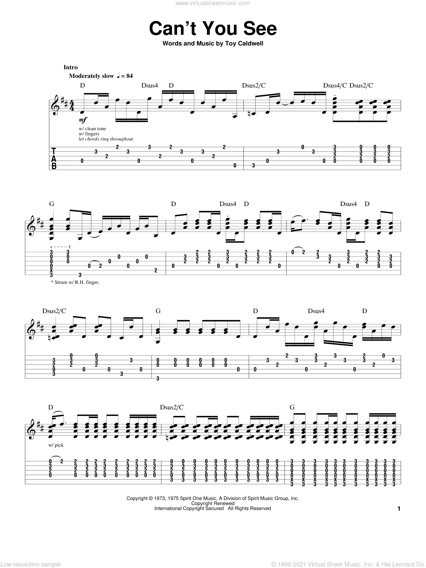 Band - Can't You See sheet music for guitar (tablature, play-along) v3