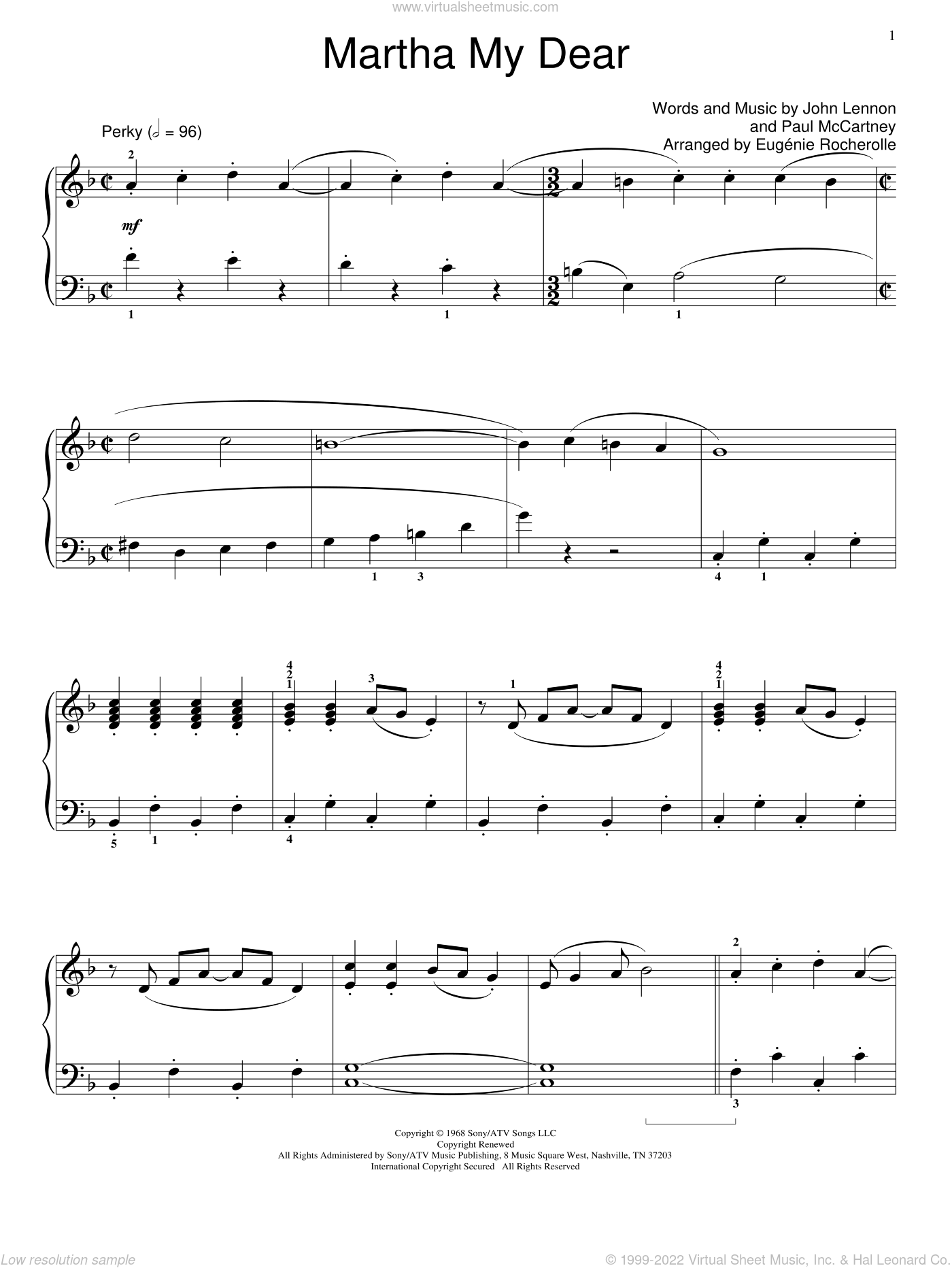 ~ lado altavoz Tomar conciencia Martha My Dear sheet music (beginner) for piano solo (elementary)