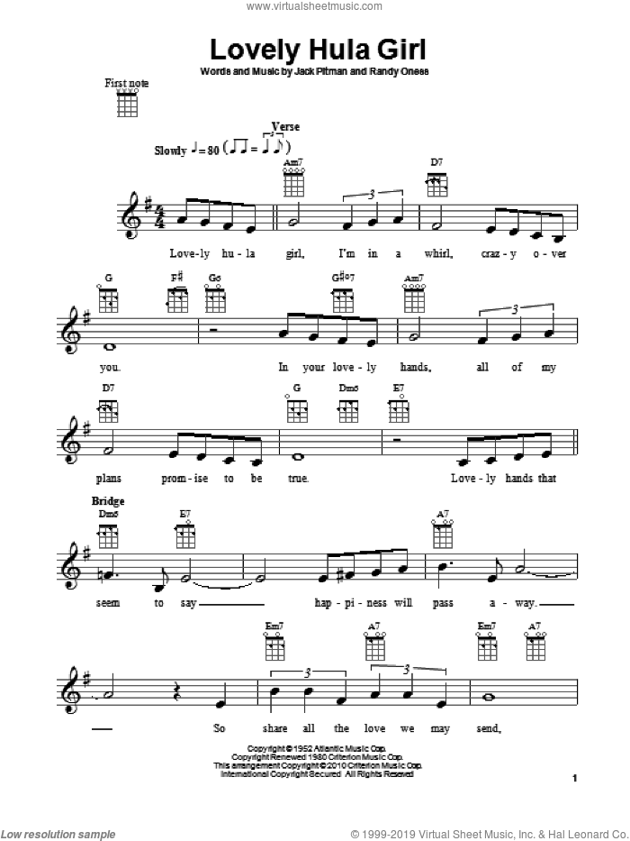 Lovely Hula Girl sheet music for ukulele (PDF)