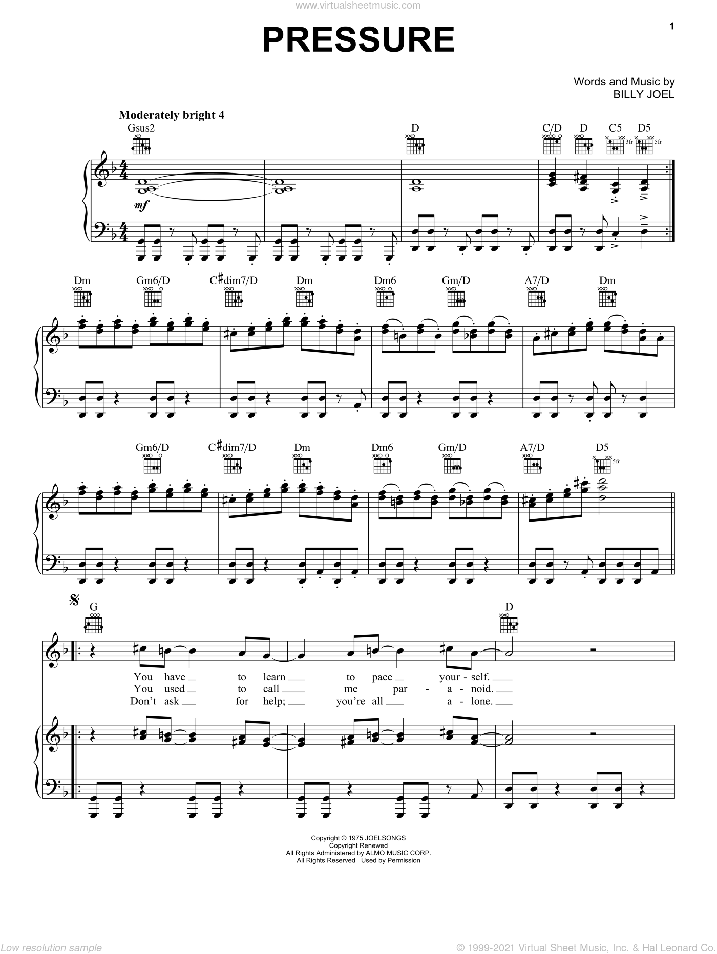 Joel Pressure Sheet Music For Voice Piano Or Guitar Pdf