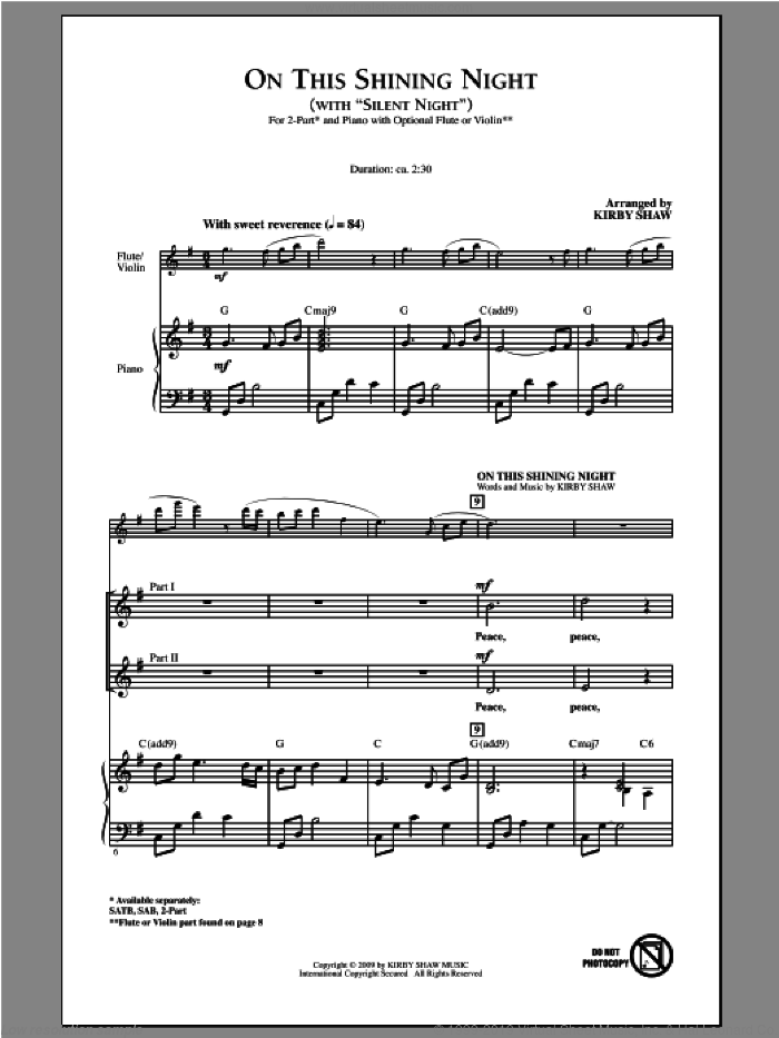 Upon This Shining Night time (with Tranquil Evening) sheet new music for choir (2-Aspect) graphic relating to Silent Night Lyrics Printable titled Upon This Shining Evening (with Peaceful Night time) sheet new music for choir (2-Component)