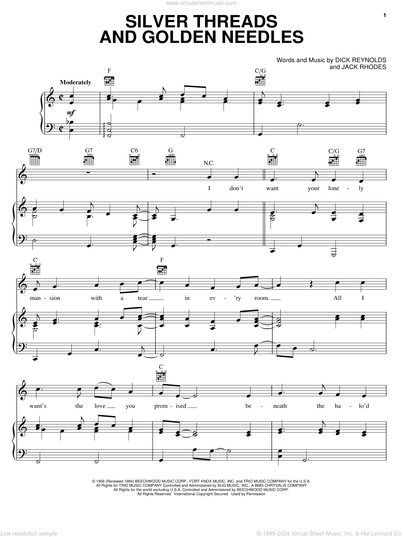 Ronstadt Silver Threads And Golden Needles Sheet Music For Silver Threads And Golden Needles