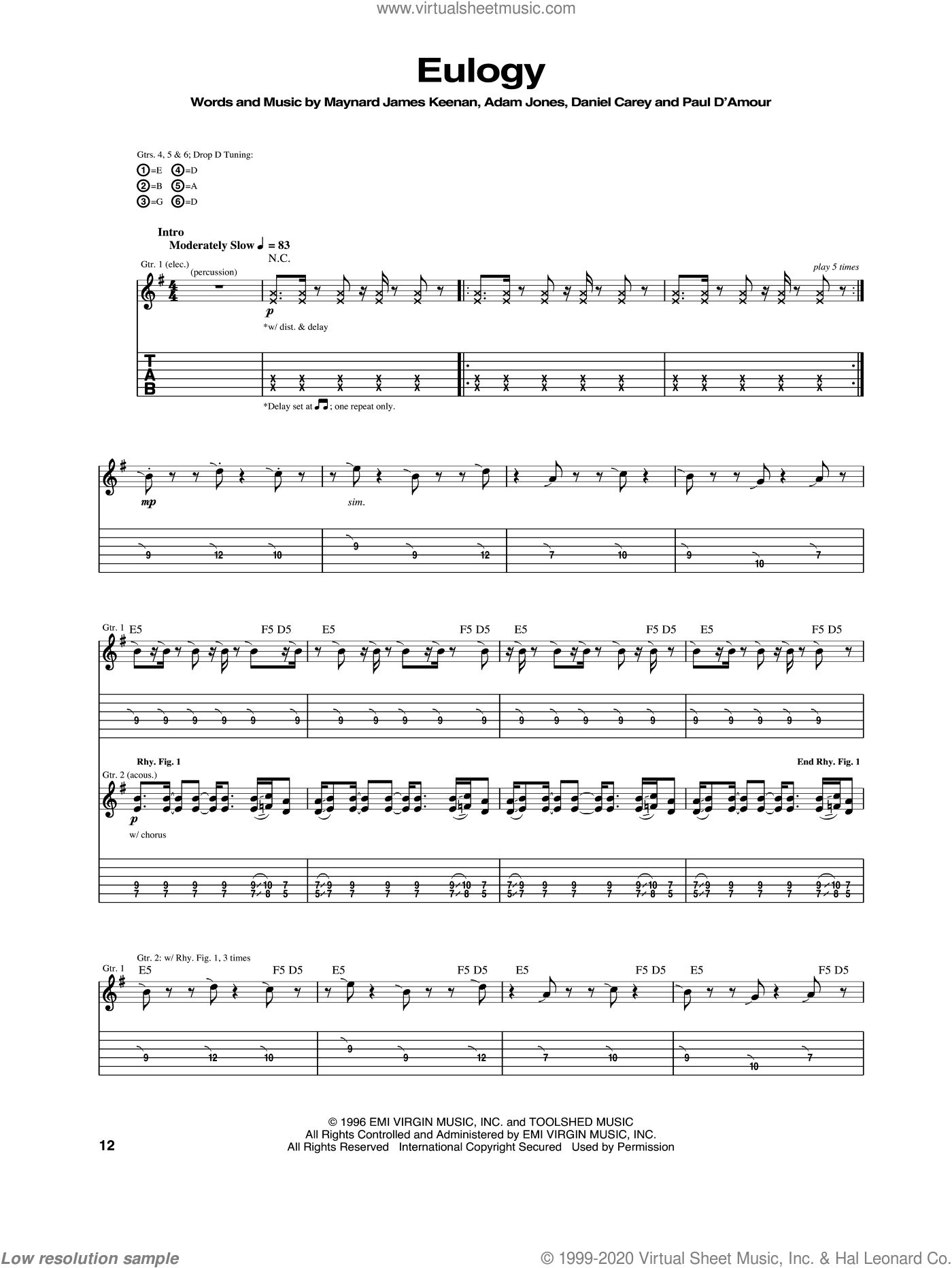 Eulogy sheet music for guitar (tablature) (PDF)