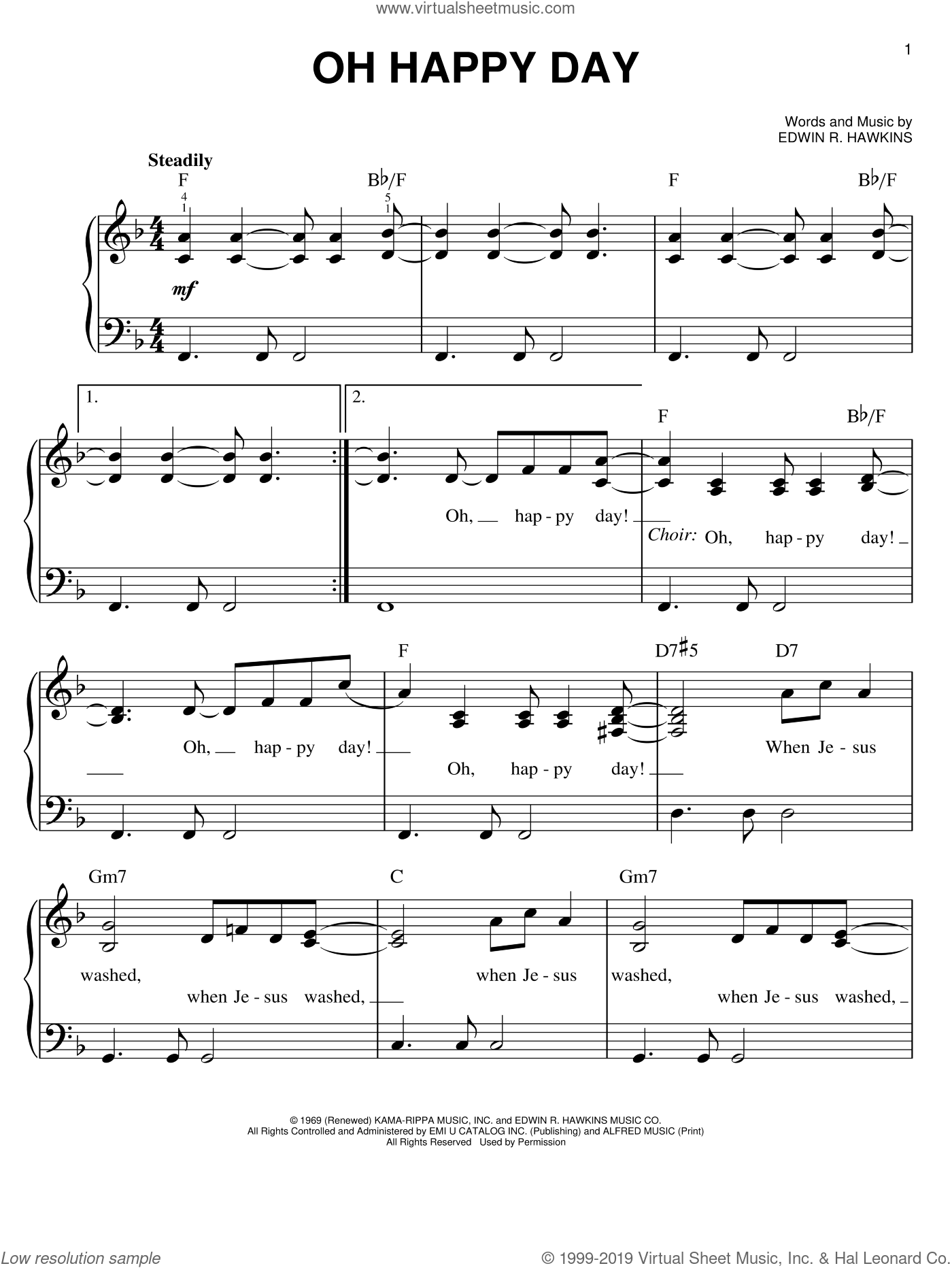 Hawkins - Oh Happy Day sheet music for piano solo [PDF]