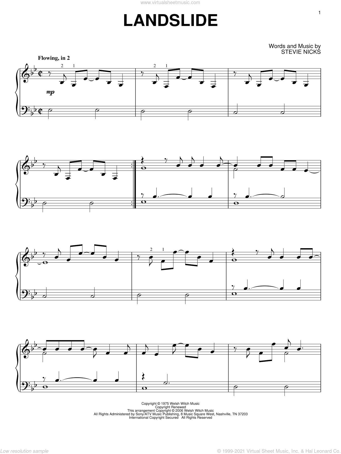 Mac - Landslide, (intermediate) sheet music for piano solo [PDF]