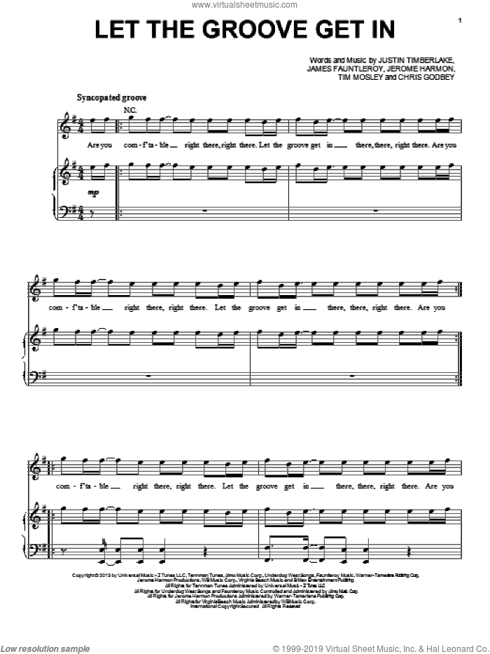 Timberlake Let The Groove Get In Sheet Music For Voice Piano Or Guitar