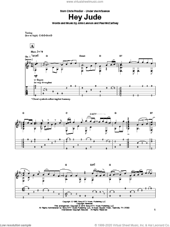 Beatles Hey Jude, (intermediate) sheet music for guitar solo