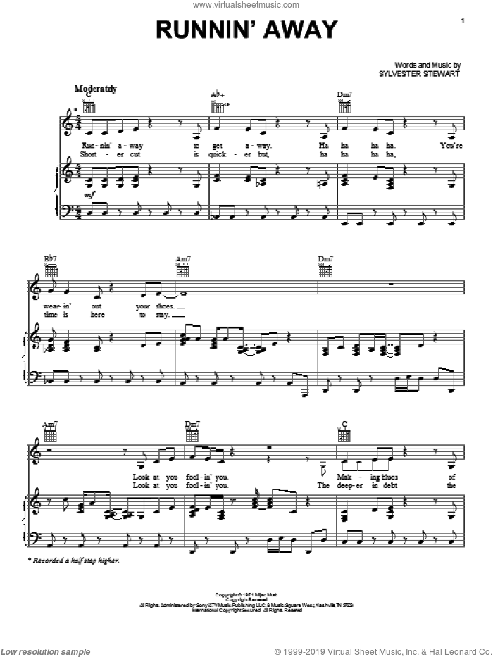 Runnin' Away sheet music for voice, piano or guitar (PDF)