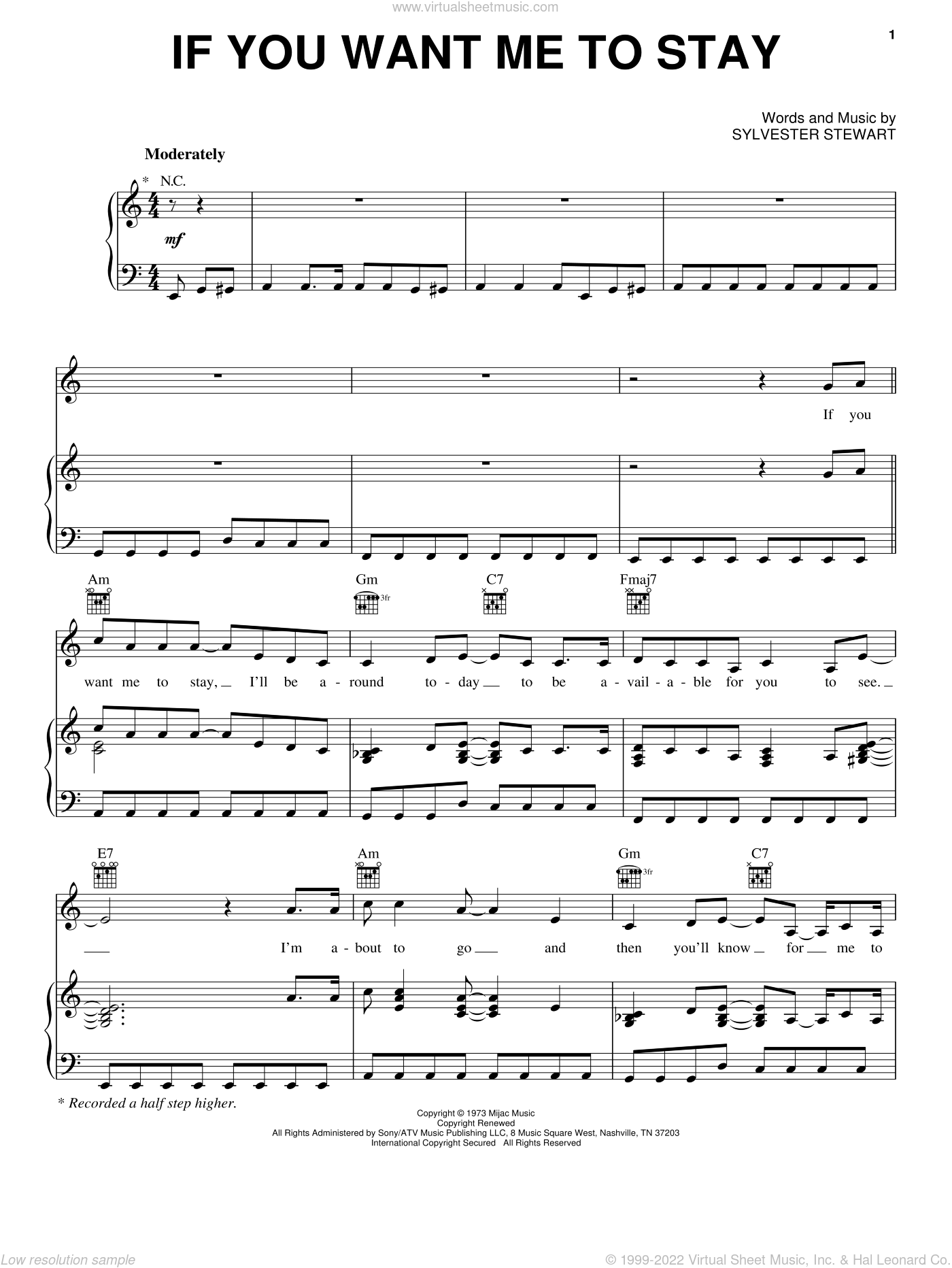 Stone If You Want Me To Stay Sheet Music For Voice Piano Or Guitar