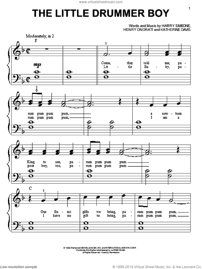 The Little Drummer Boy sheet music for piano solo (big note book)