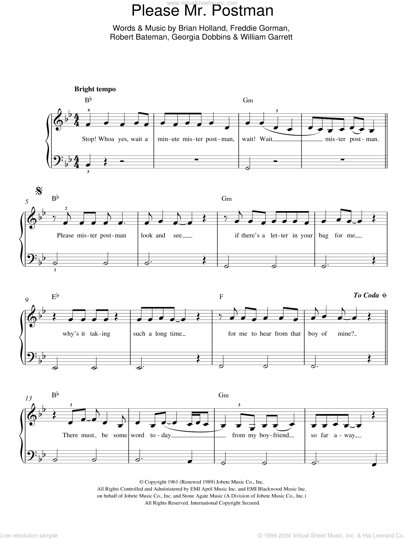 Please Mr. Postman sheet music for piano solo (PDF) v2