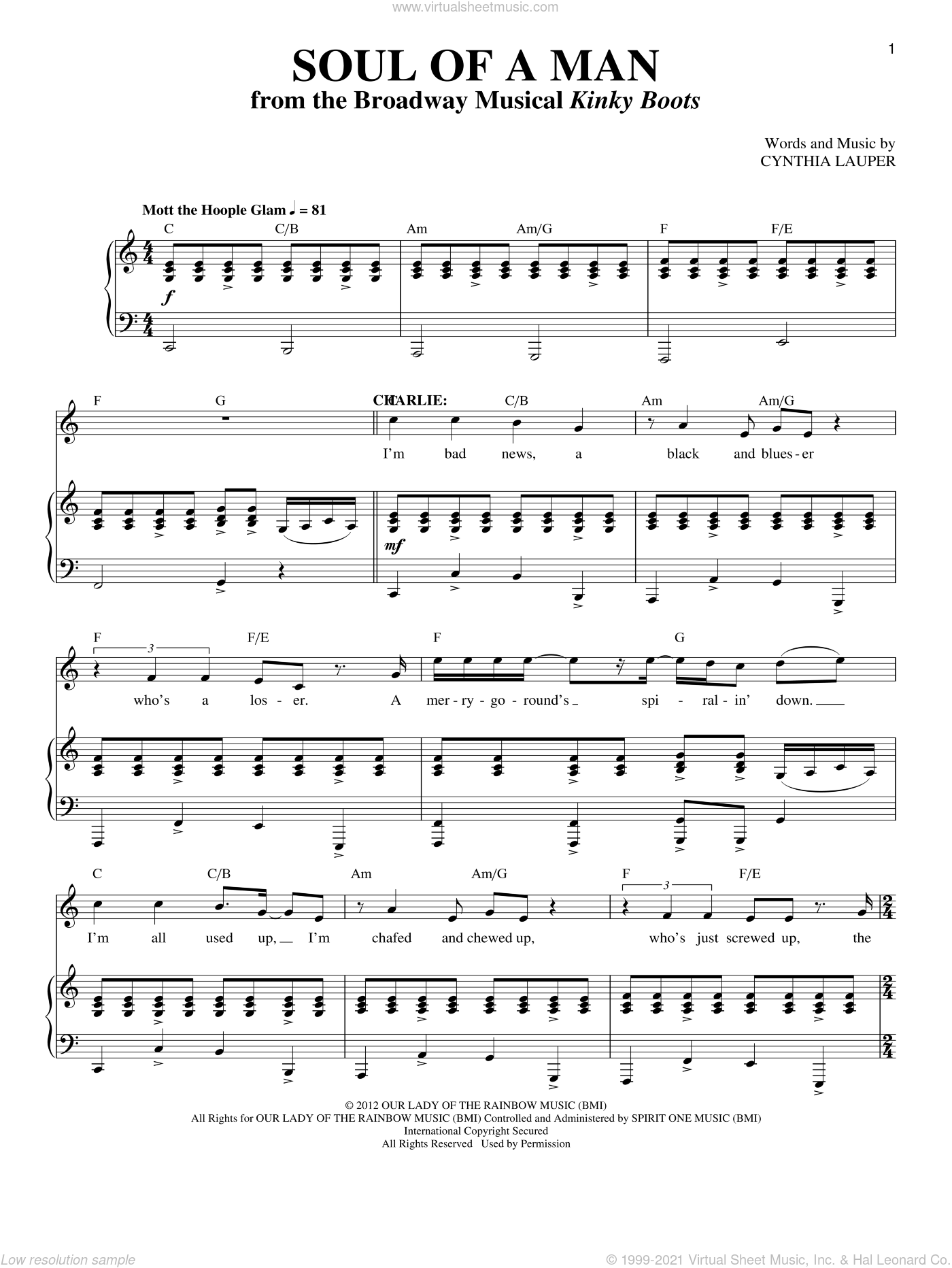 Lauper Soul Of A Man Sheet Music For Voice And Piano Pdf