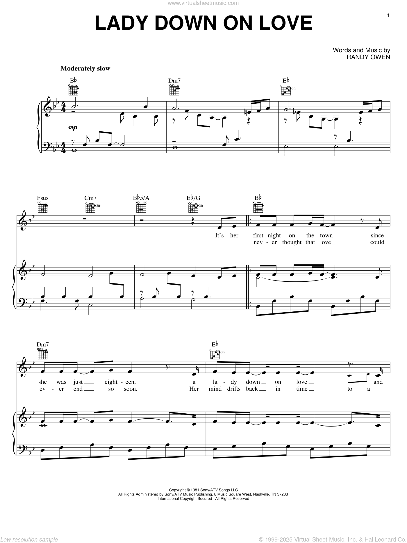 Lady Down On Love sheet music for voice, piano or guitar (PDF)