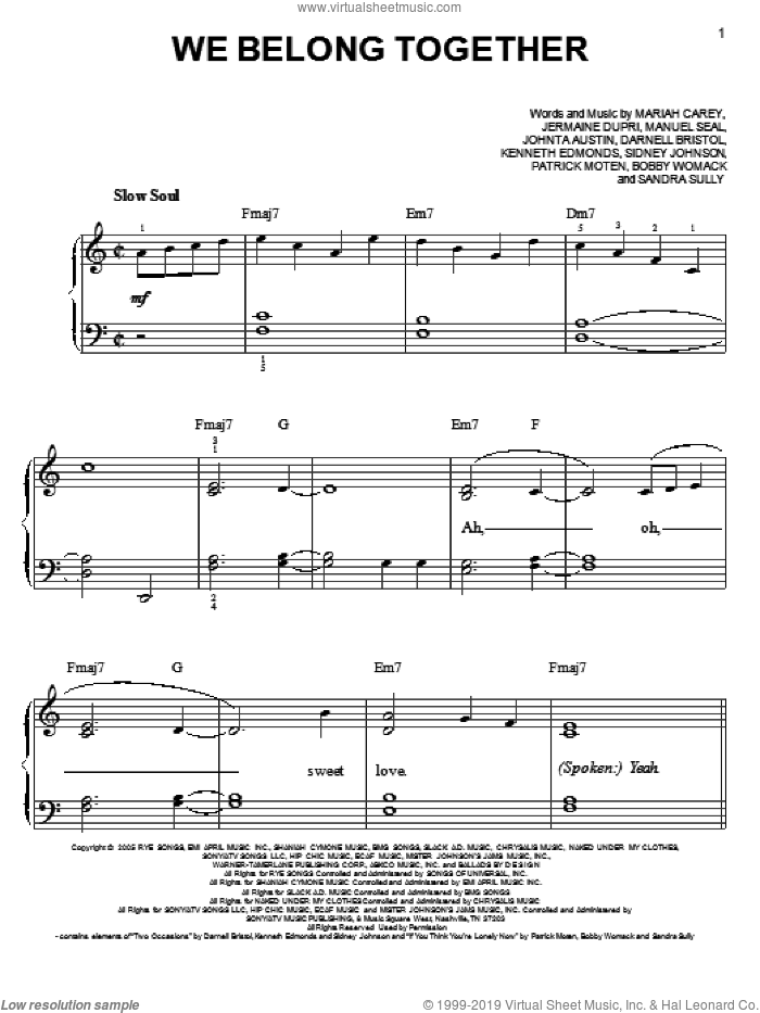 Carey We Belong Together Sheet Music For Piano Solo V2