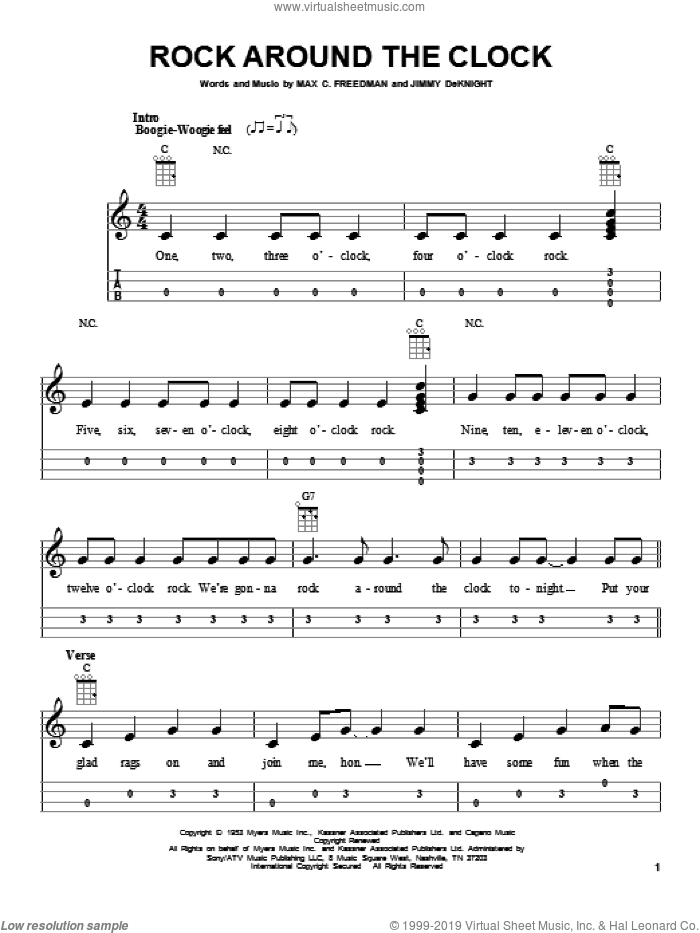 Comets Rock Around The Clock sheet music for ukulele (easy tablature