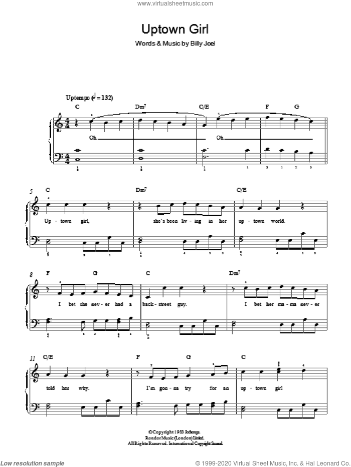 Westlife Uptown Girl sheet music for piano solo [PDF]