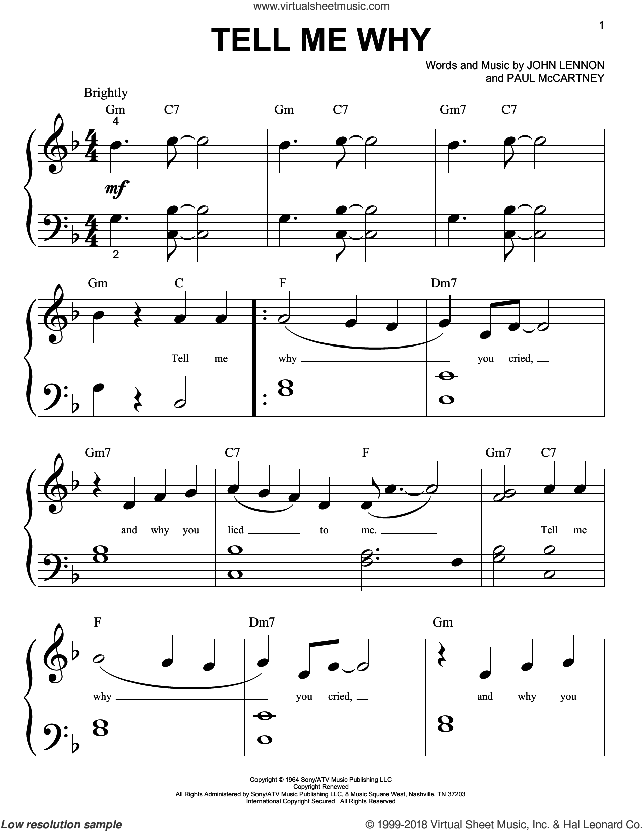 The Beatles Tell Me Why Sheet Music in Bb Major - Download & Print - SKU:  MN0061869