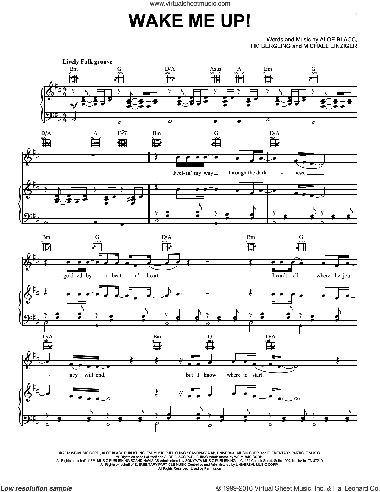 Pacific skylle Beskæftiget Wake Me Up! sheet music for voice, piano or guitar (PDF)