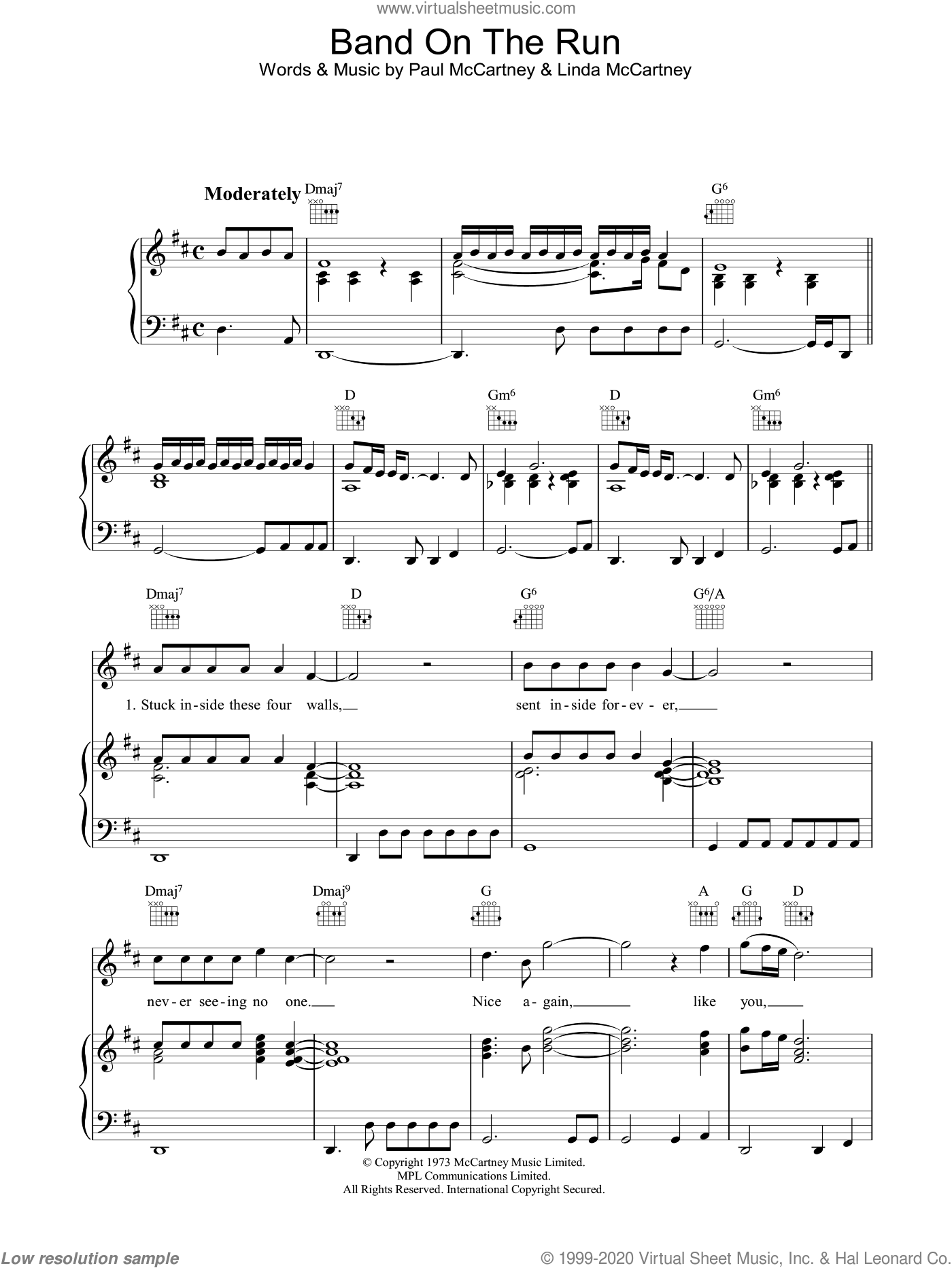 Band On The Run Sheet Music For Voice, Piano Or Guitar V2