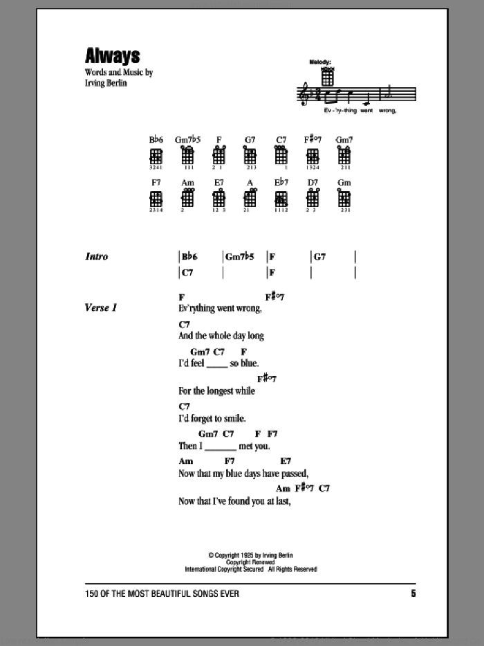 Always sheet music for ukulele (chords) (PDF) v2