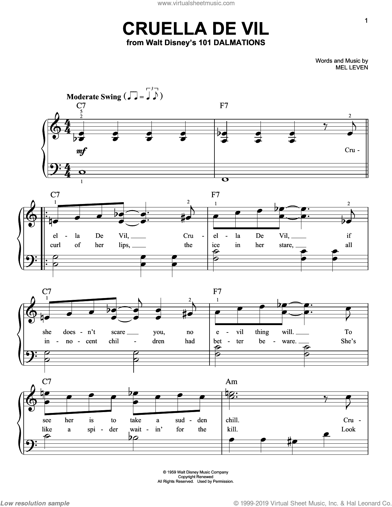 Leven - Cruella De Vil sheet music (easy) for piano solo [PDF]