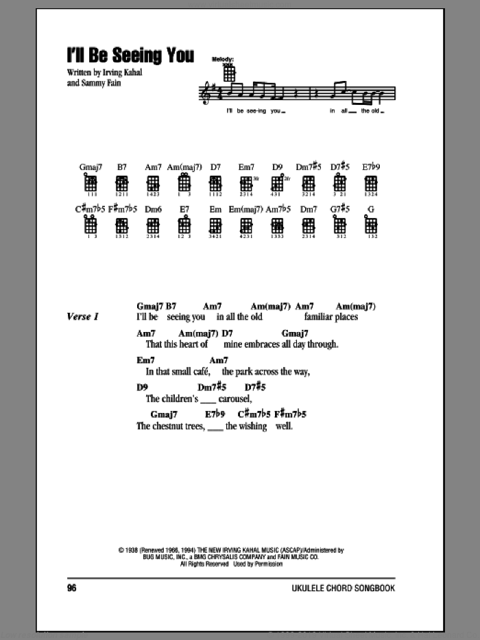 I'll Be Seeing You sheet music for ukulele (chords) (PDF)