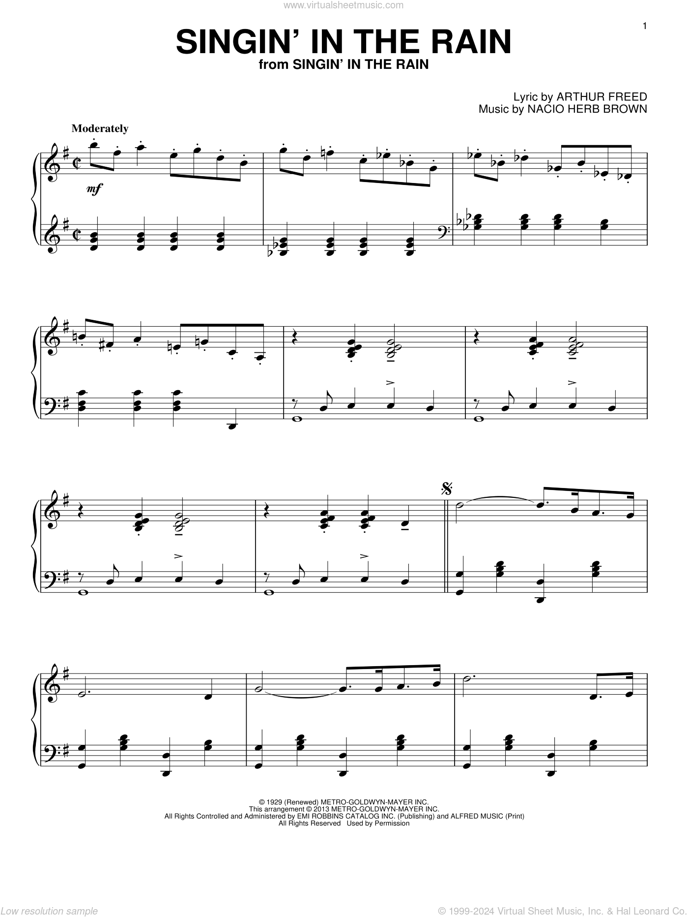 Singin' In The Rain sheet music (intermediate) for piano solo