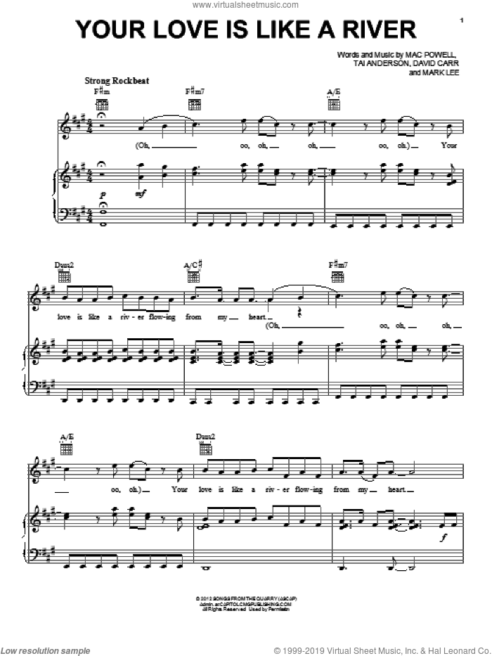 Anderson - Your Love Is Like A River sheet music for voice, piano or guitar