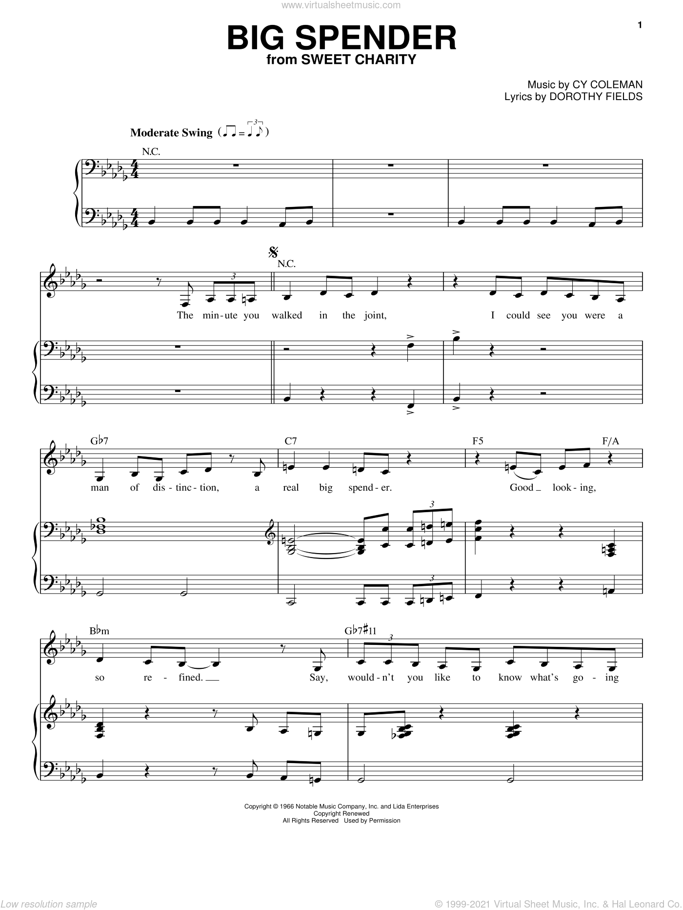 Lee Big Spender Sheet Music For Voice And Piano Pdf