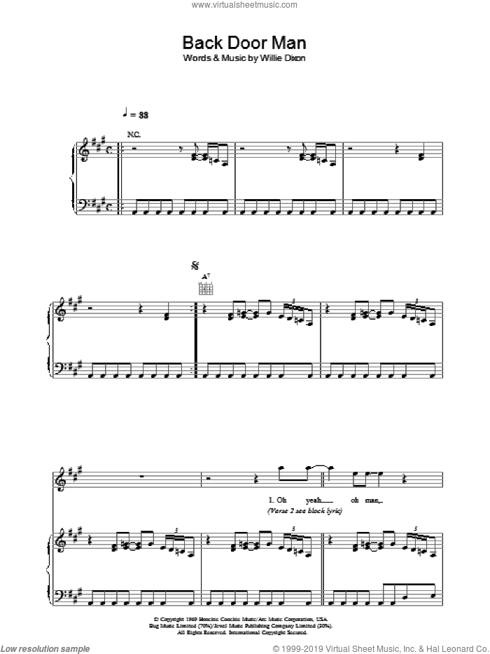 Back Door Man sheet music for voice, piano or guitar v2