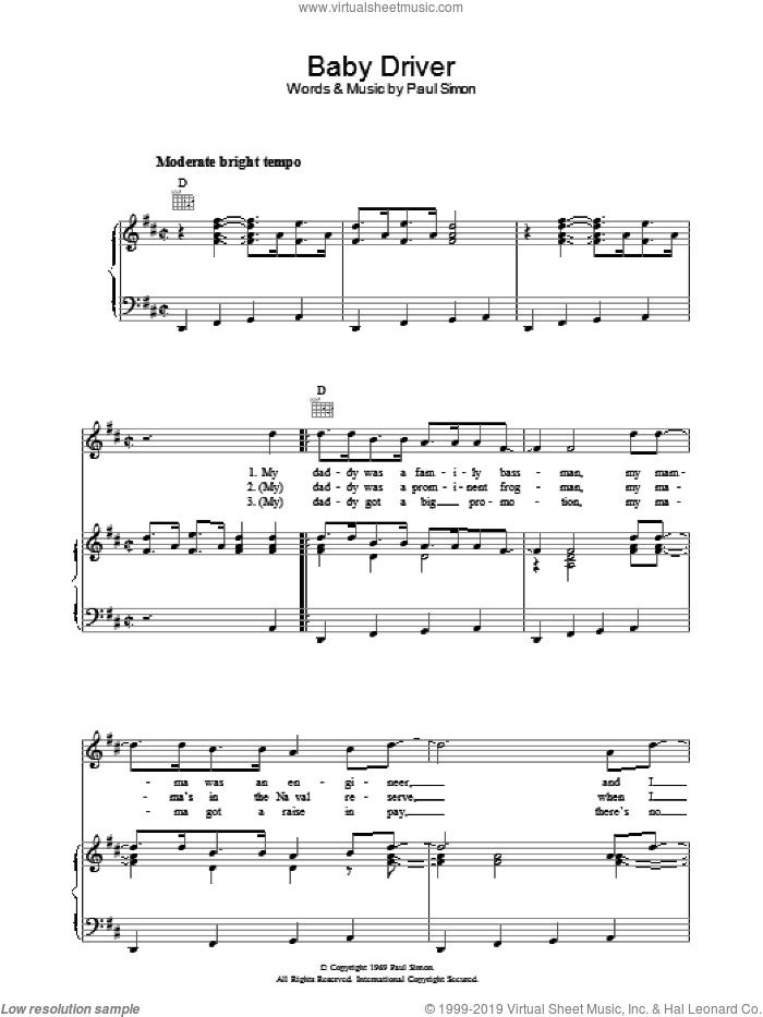 Baby Driver sheet music for voice, piano or guitar (PDF)