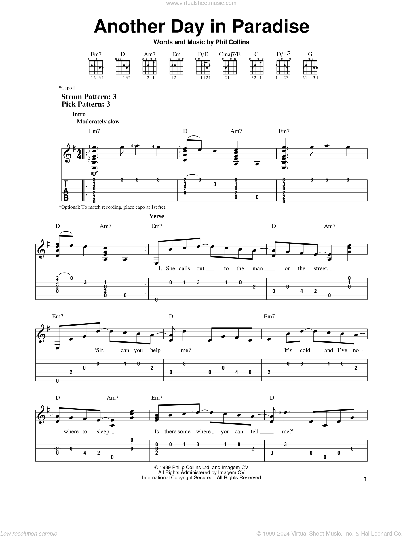 Phil Collins 'Another Day In Paradise' Sheet Music & Chords