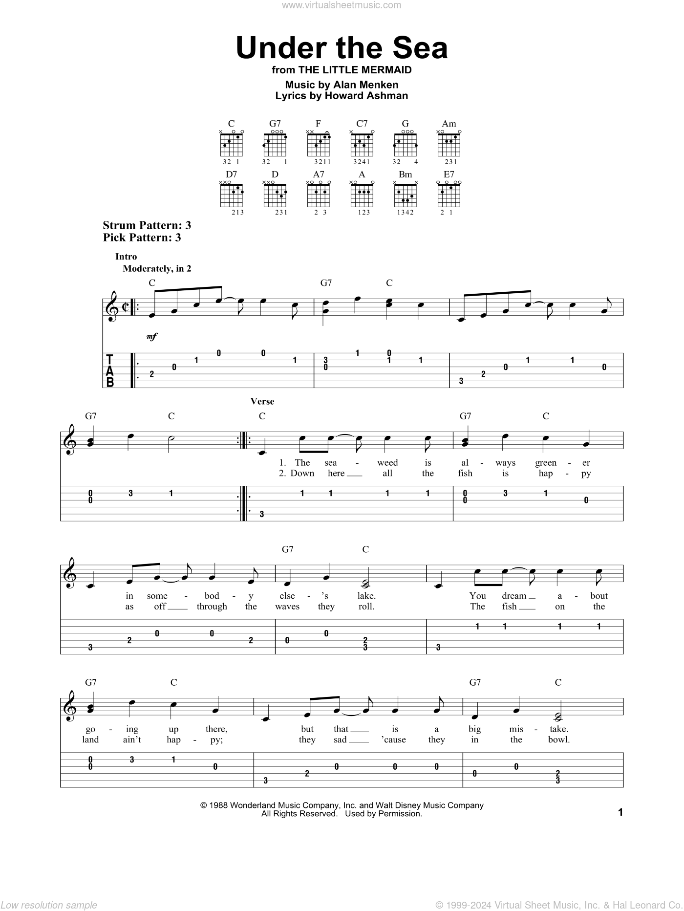 Under The Sea (from The Little Mermaid) sheet music for guitar solo ...