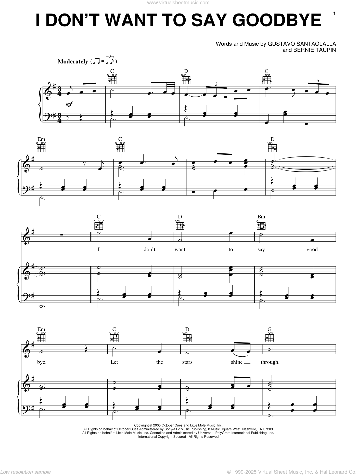 I Don't Want To Say Goodbye sheet music for voice, piano or guitar