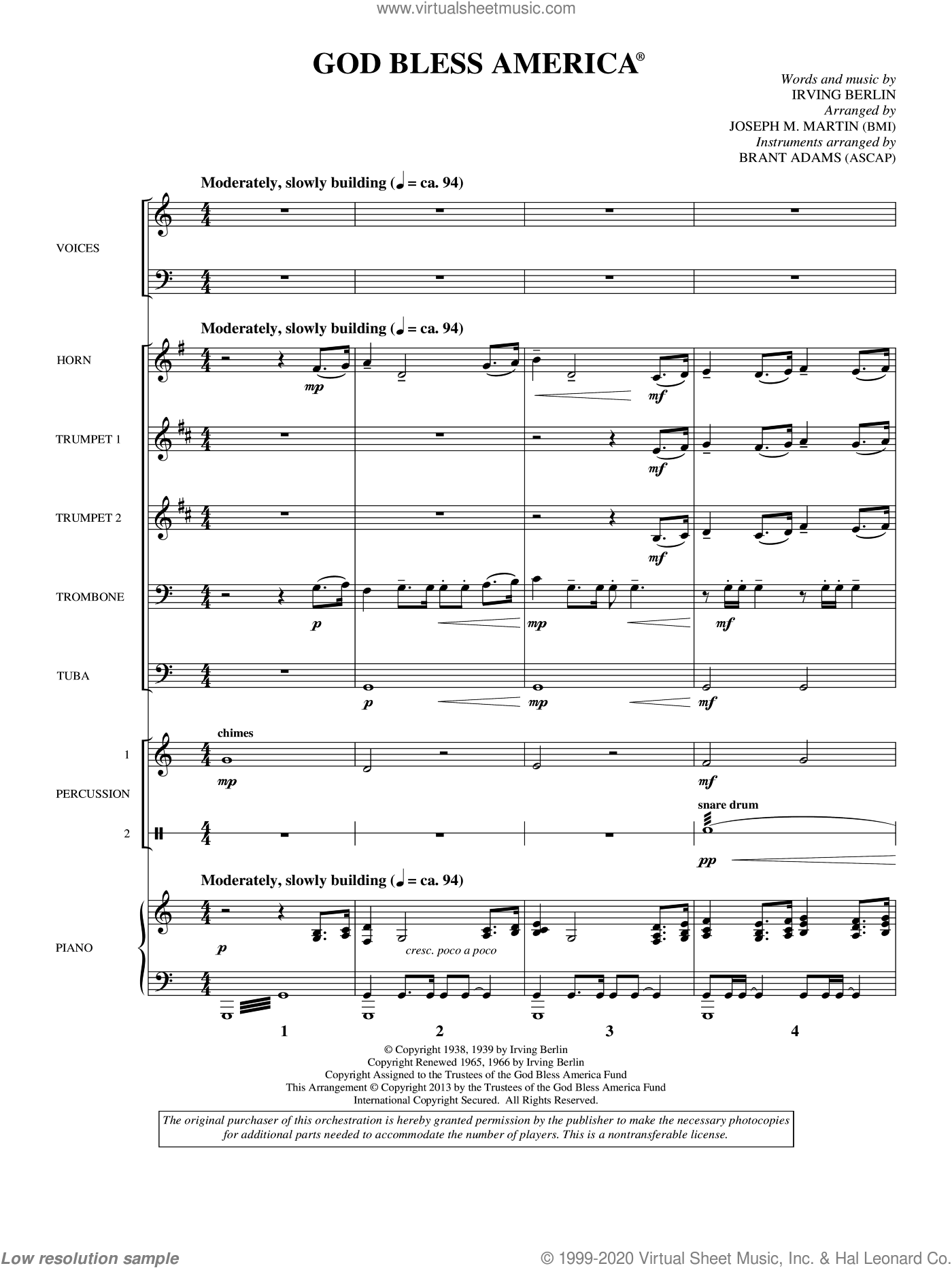 Irving Berlin: God Bless America sheet music for orchestra (PDF)