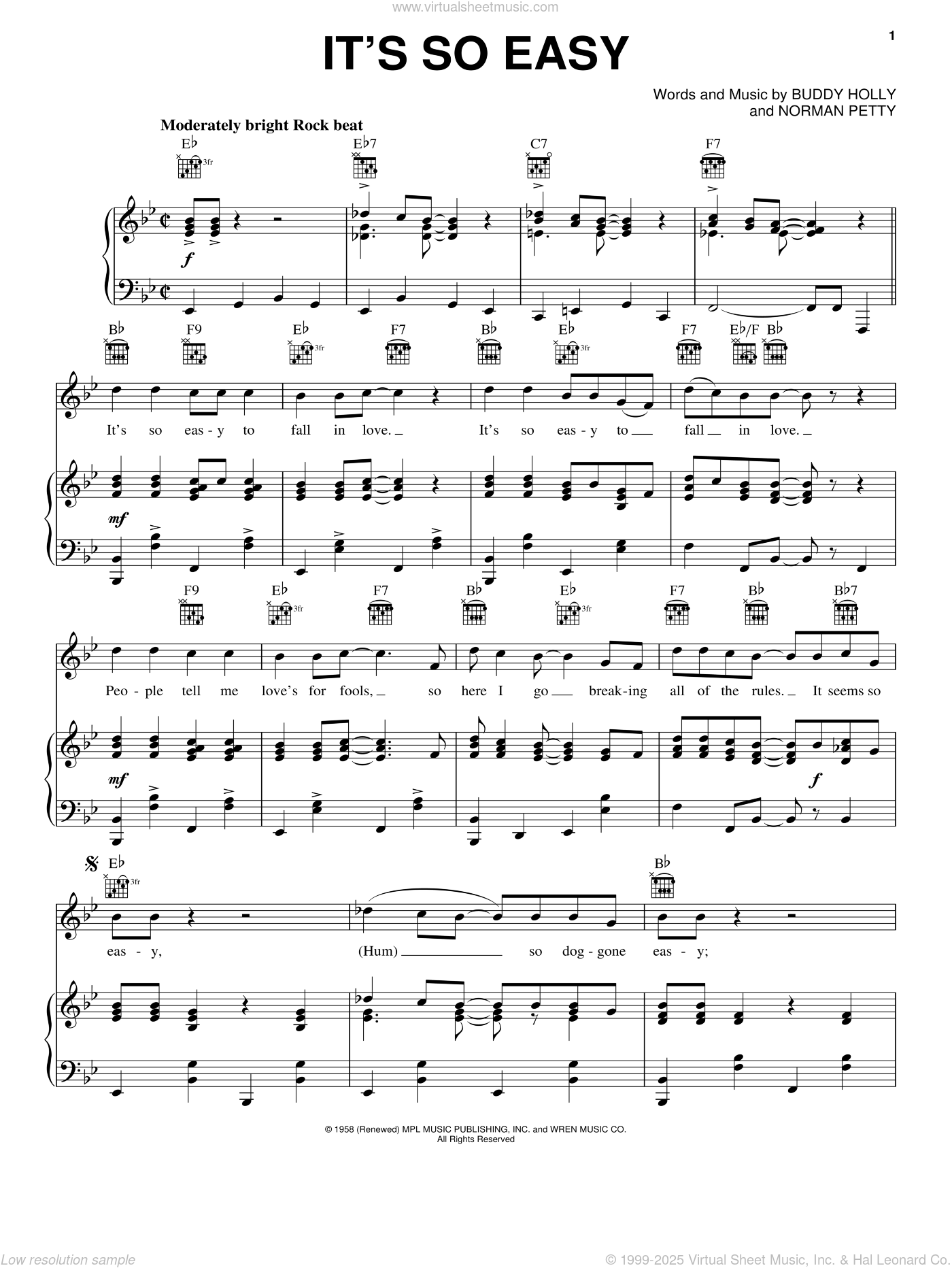 Ronstadt It S So Easy Sheet Music For Voice Piano Or Guitar