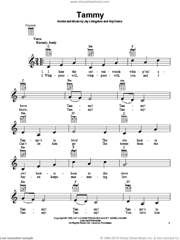 Tammy sheet music for ukulele (PDF-interactive)